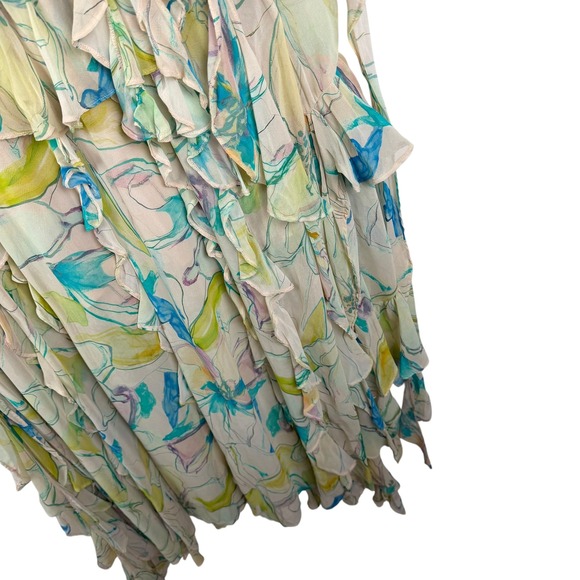 Maeve Anthropologie Watercolor Floral Ruffle Hi-Low Dress Sz XS Fairy Romantic - Picture 4 of 14
